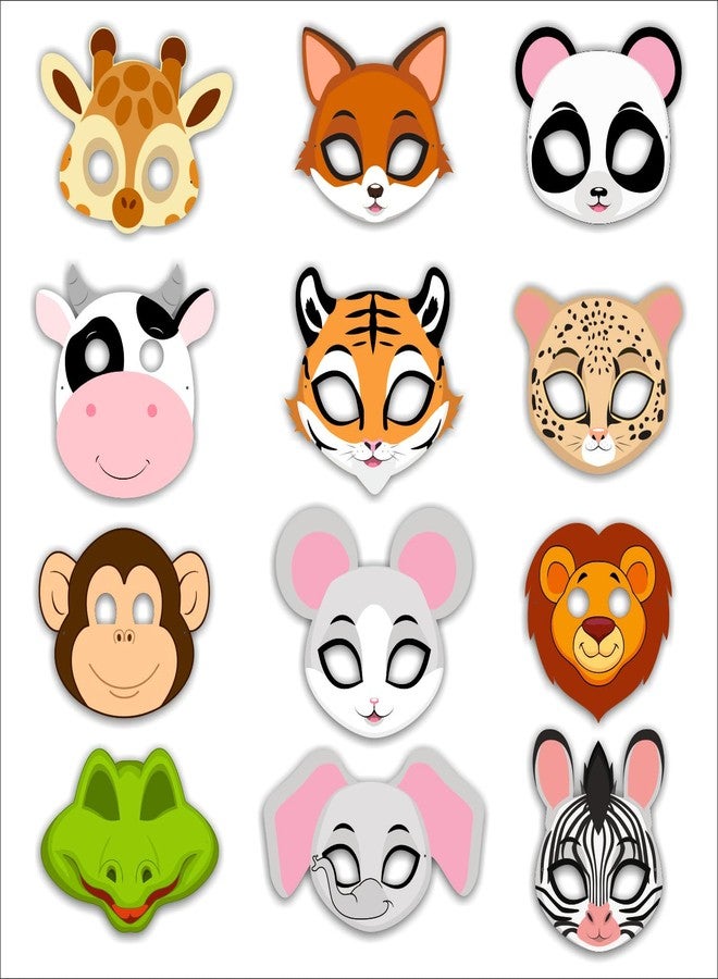 Party Baazaar Animal Eye Mask for Kids Party | Jungle Theme Birthday Decoration | Jungle Safari Themed Costume Masks for Boys and Girls | Animal Mask for Birthday (Pack of 12) - Image 1